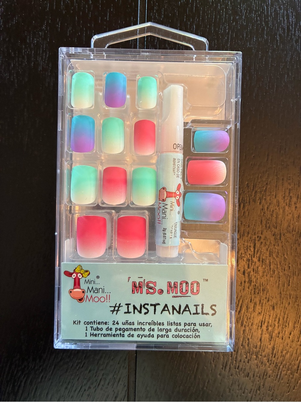 Mini Mani Moo MS. MOO #INSTANAILS Press-On Nails – Neon Ombre Multi-Color
